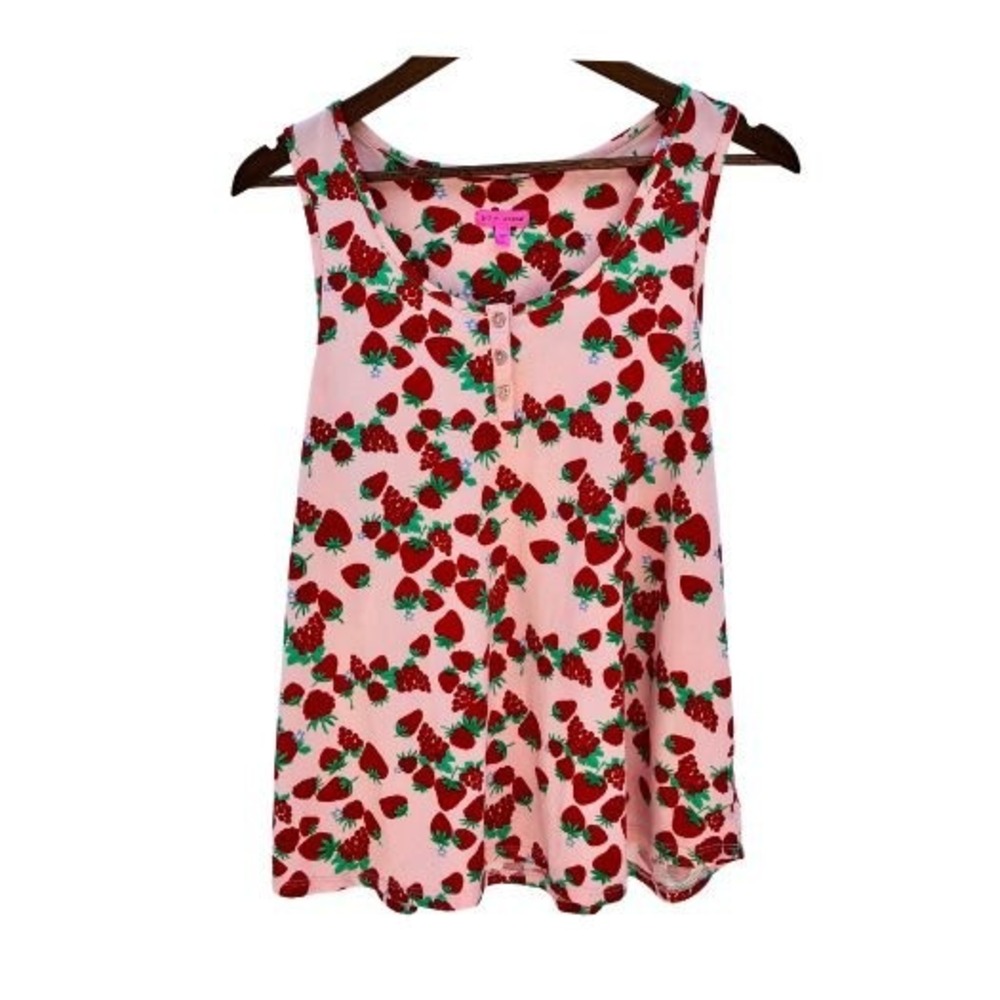 Betsey Johnson Pink Strawberry Raspberry Pajama Set Tank Shorts XL Excellent